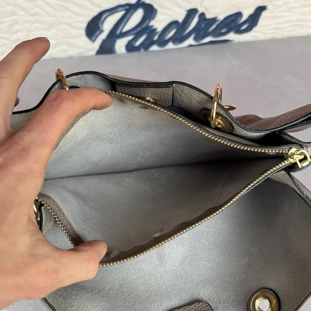Marc New York‎ Andrew Marc Taupe Purse Shoulder Satchel Handles Gold Hardware